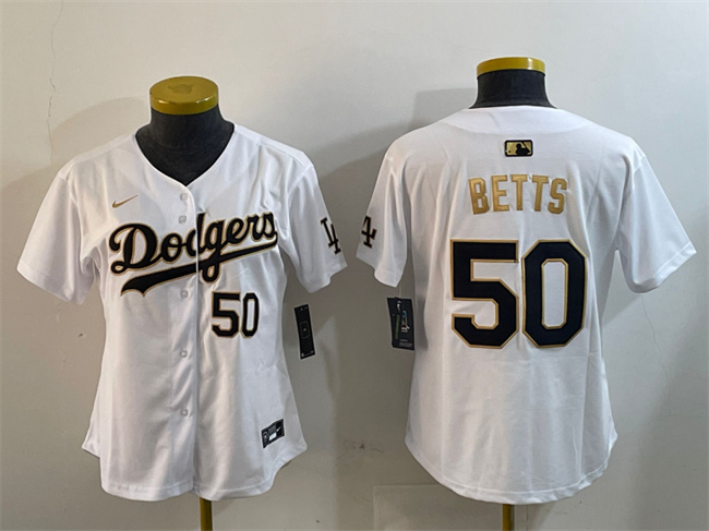 Youth Los Angeles Dodgers #50 Mookie Betts White Gold Home Limited Stitched Baseball Jersey Youth Los Angeles Dodgers #50 Mookie Betts White Gold Home Limited Stitched Baseball Jersey
